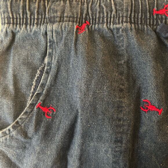 Denim Lobster Embroidered Capri Pants Womans L Elastic Tie Waist Nautical Beachy - Picture 5 of 11